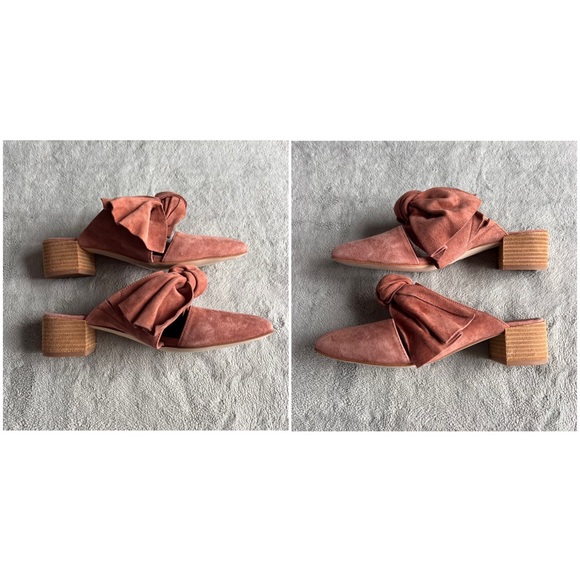 Jeffrey Campbell Cyrus Bow Suede Leather Slip-On Block Heel Mules Rose Pink 8.5 - Picture 5 of 15